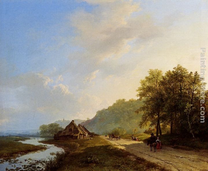 Barend Cornelis Koekkoek A Summer Landscape With Travellers On A Path